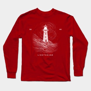 Guiding Light: Lighthouse Minimalist Design with Mountain Long Sleeve T-Shirt